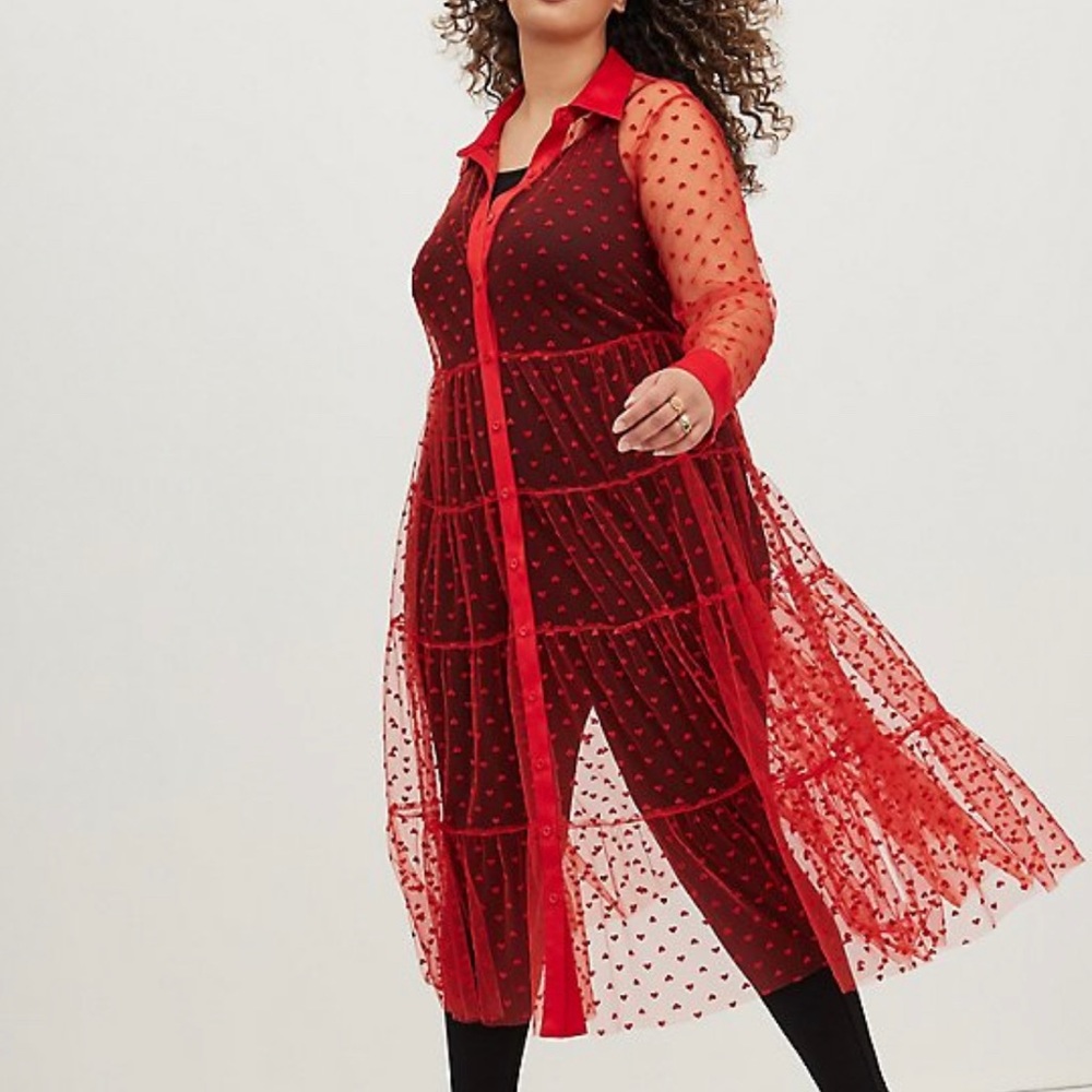 RED HEARTS MESH KIMONO